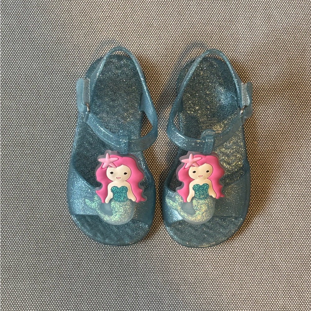 Old Navy Sparkle Blue Jelly Sandals with Mermaid, Size 7